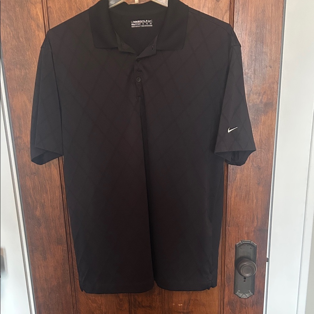 Nike Men's Black Polo Shirt with Diamond Pattern